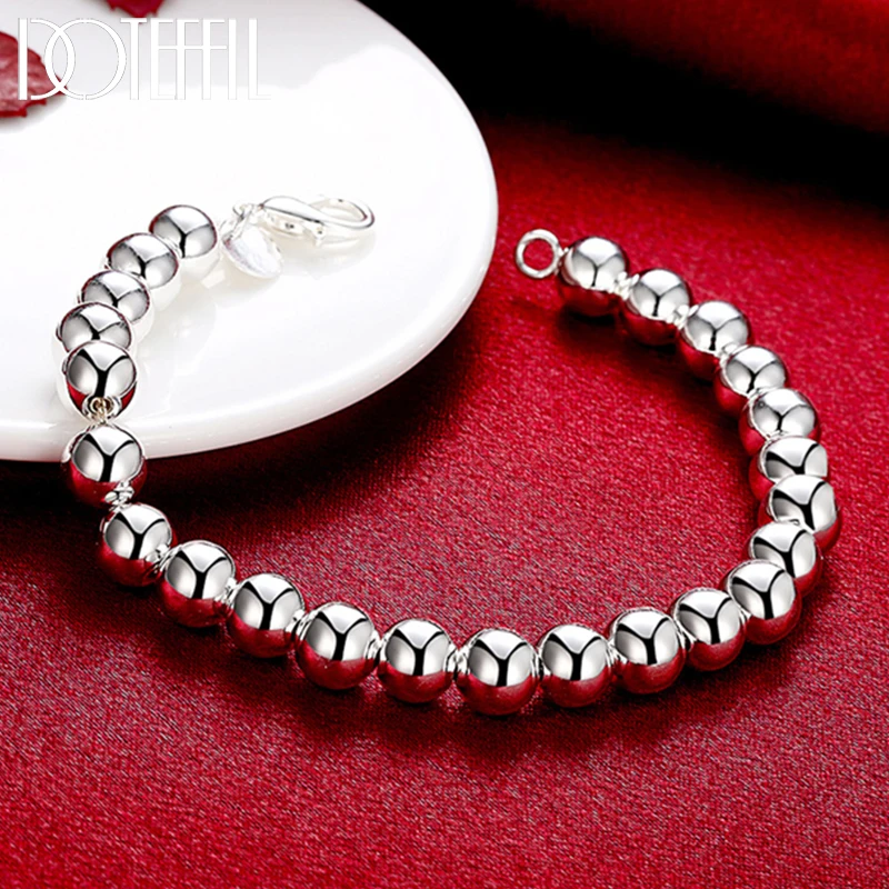 

DOTEFFIL 925 Sterling Silver 8mm/10mm Smooth Beads Ball Bracelet For Women Wedding Engagement Party Fashion Jewelry