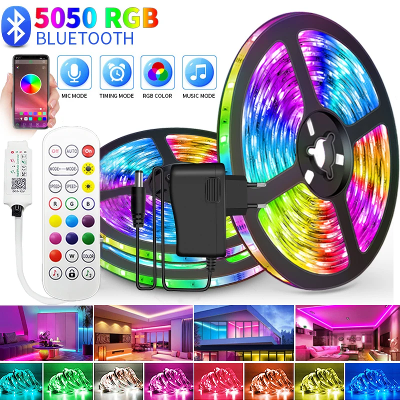 Светодиодная лента освещения Wifi Bluetooth 5050 RGB Светодиодная лента Диодная Гибкая Водонепроницаемая лента освещение 5 м-30 м подсветка для телевизора украшение комнаты