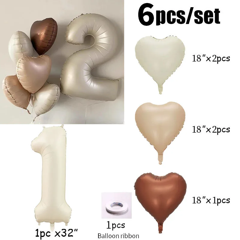 Фольгированные шары с номером в форме сердца Yaobener, 6 шт., кремовые, 32 дюйма