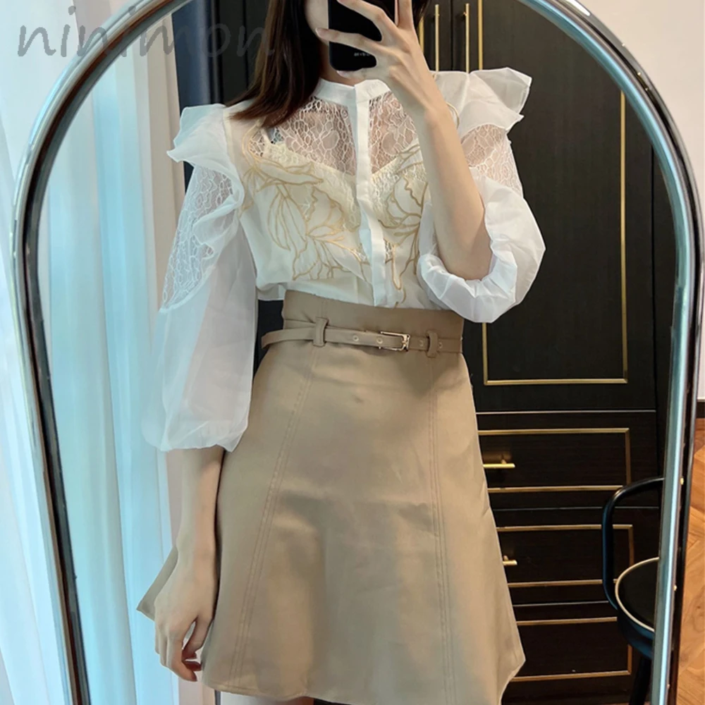 Блузка женская кружевная с вышивкой коротким рукавом | Женская одежда