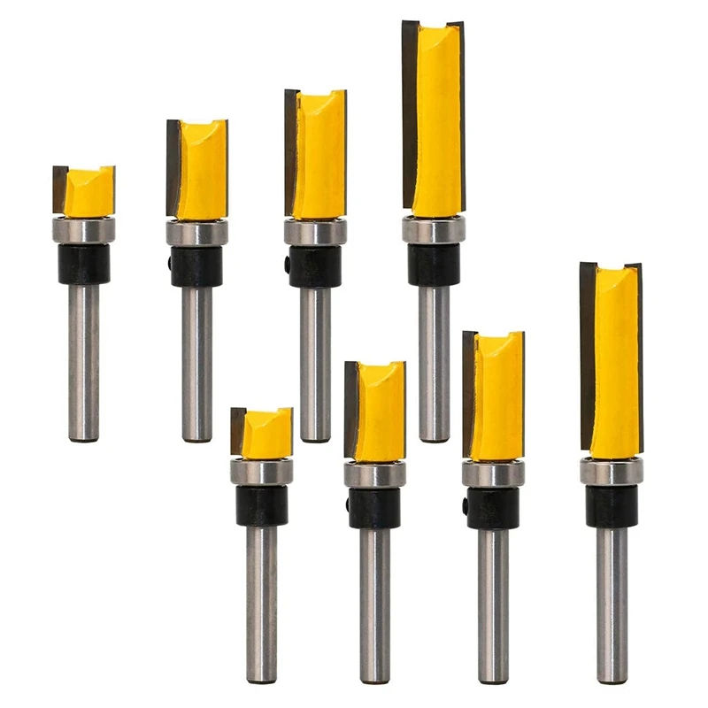 

8Pcs Flush Trim Router Bits Top Bearing Router Bit 1/4 Inch Shank Straight Pattern Template Router Bit