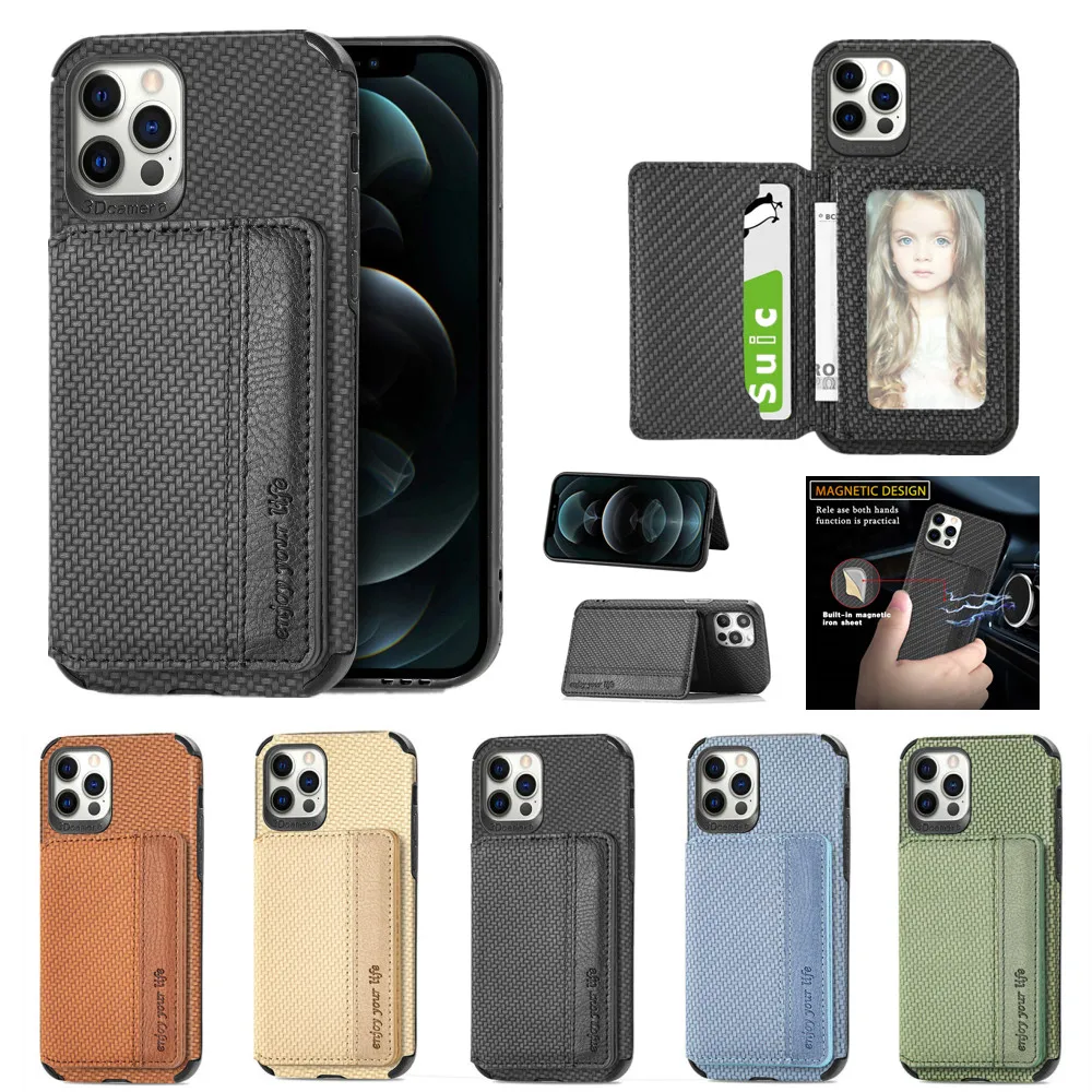

Card Holder Case For iPhone 14 13 12 11 Pro Max XS XR SE2 8 7 Plus Phone Cases Shockproof with Magnetic Wallet Leather Cover