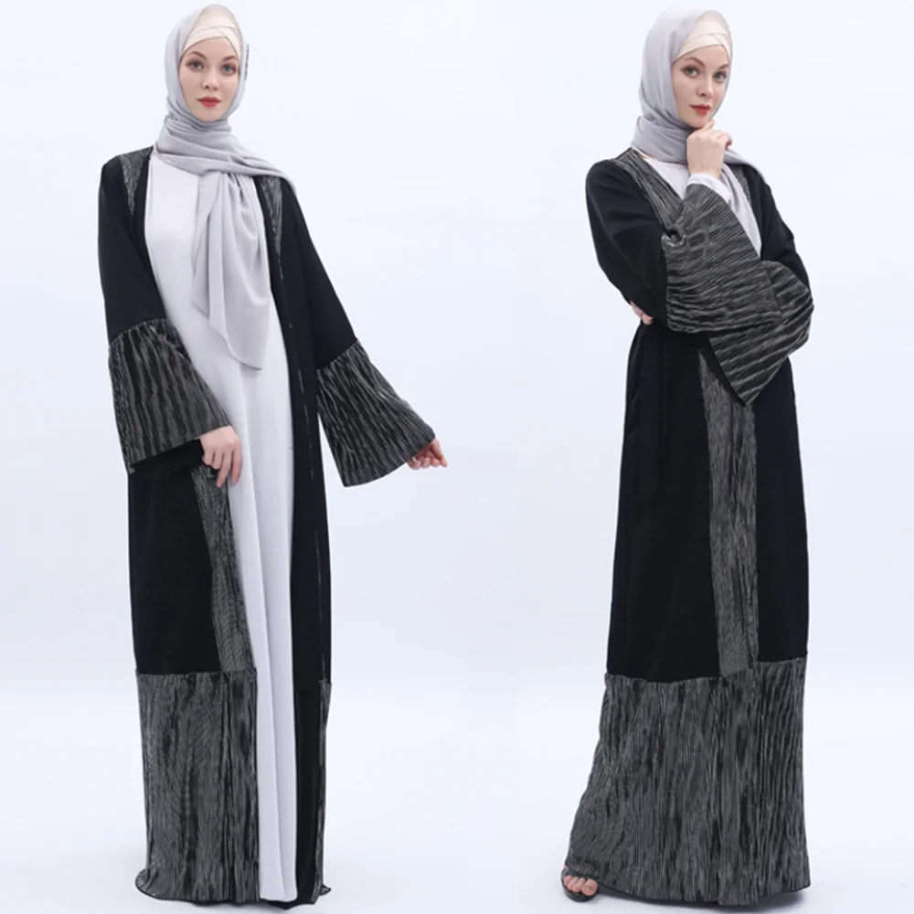 Dubai Turkish Flare Sleeve Abaya Dress Kaftan Islamic Long Sleeve Open Kimono with Belt Muslim Fashion Modest Outfit Thobe