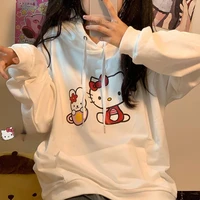 lovely cartoon sanrio hello kitty graphic long sleeve clothes y2k girls student spring autumn fashion casual hooded tops korean