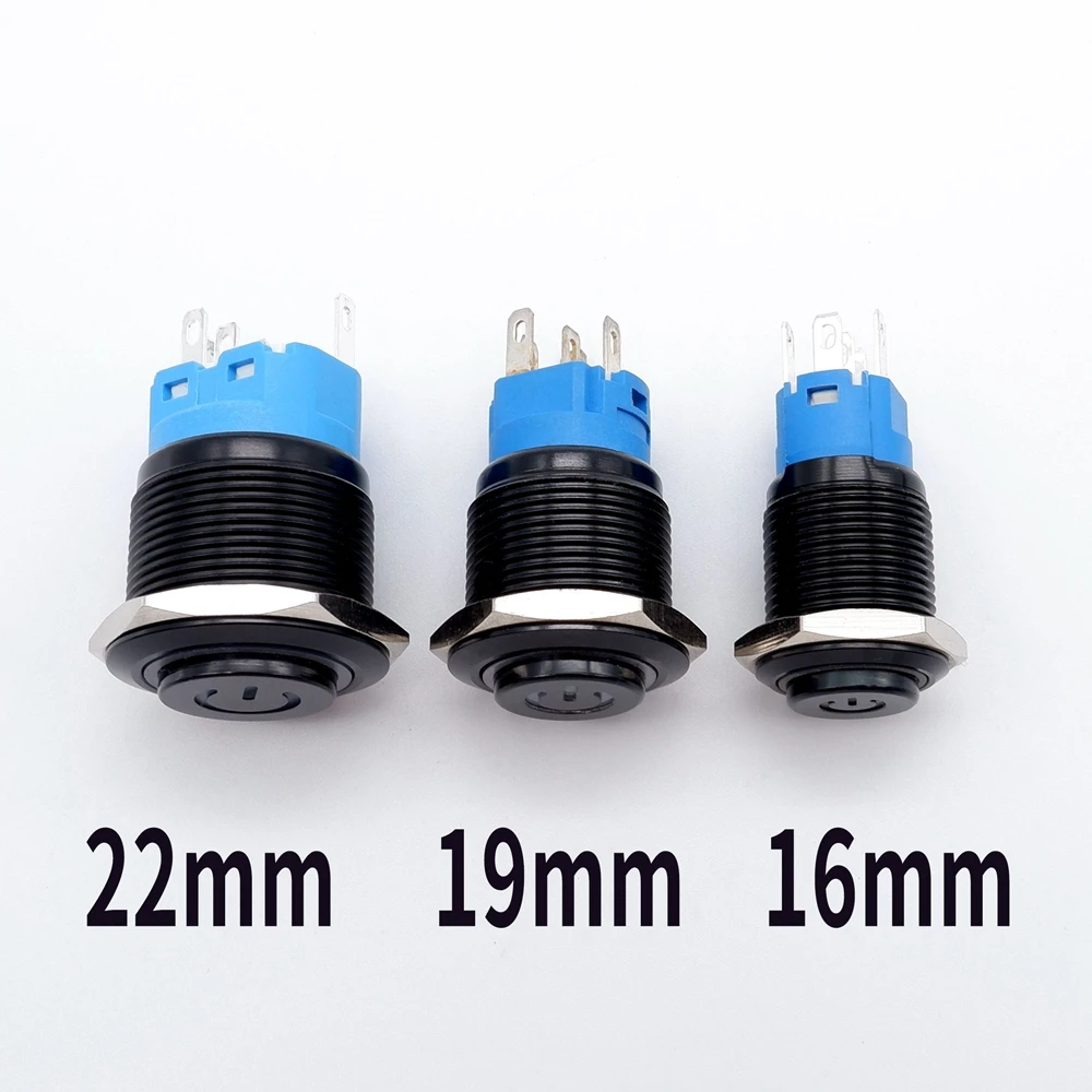 Черный металлический кнопочный переключатель ВКЛ./ВЫКЛ. 16 мм 19 22 кнопка запуска