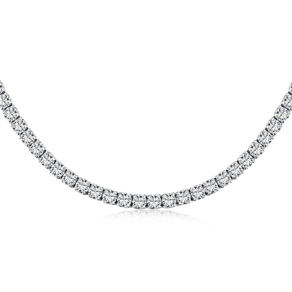 

100% Guarantee Real 925 Sterling Silver 2/3/4MM Tennis Necklace Zircon Chain Unisex Choker Fine Jewelry