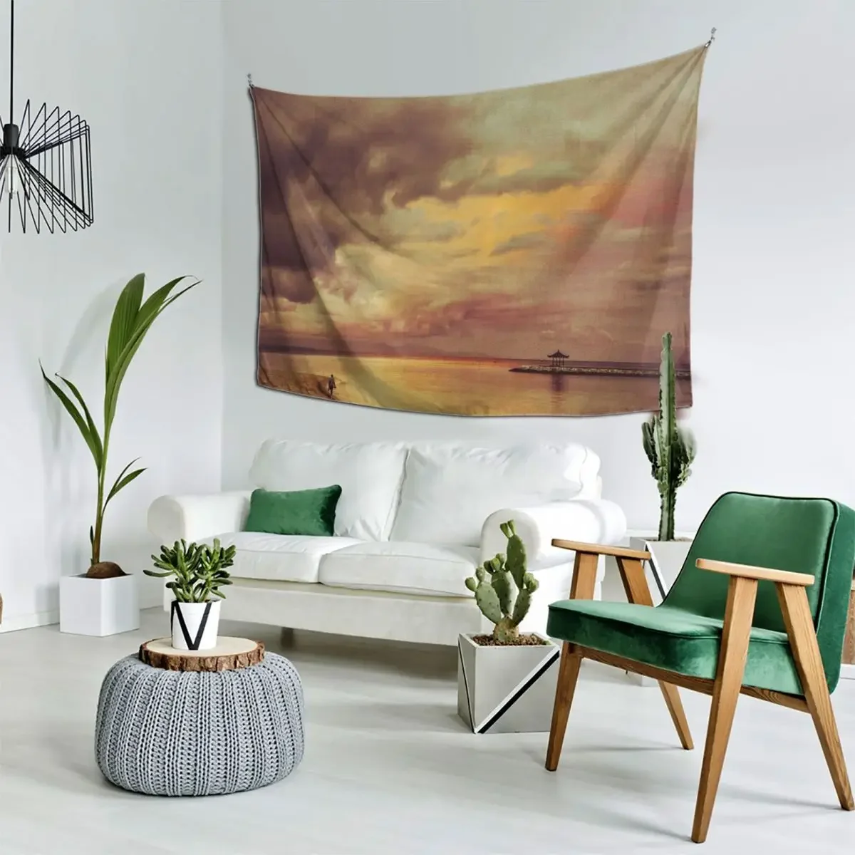 Прогулка в одном — гобелен балийский пляж восходе солнца забавный скандинавском