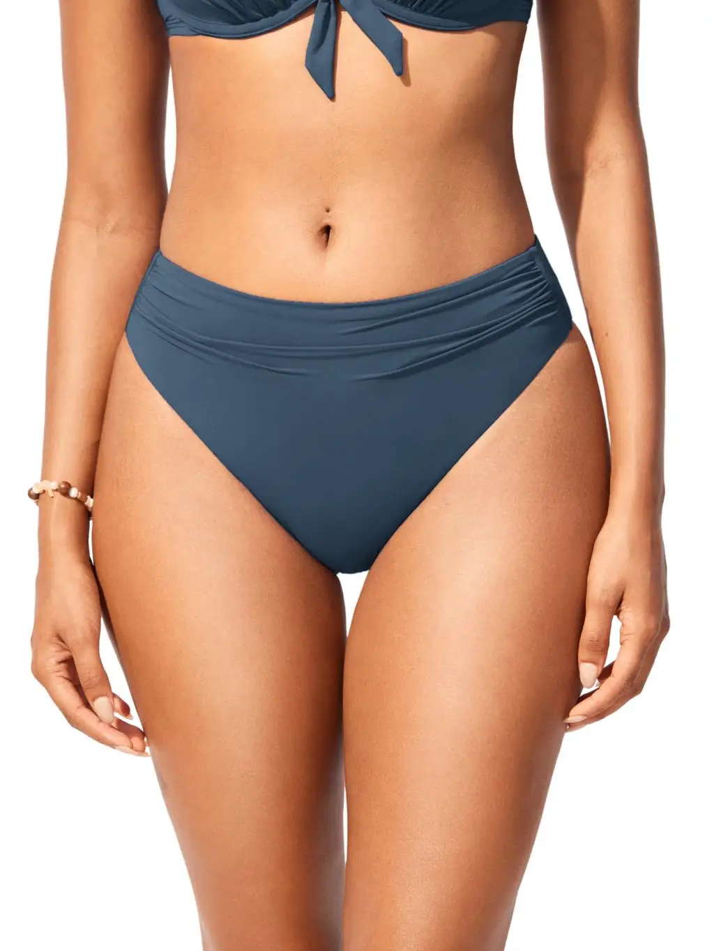DOBREVA Women's Swimwear High Waisted Bikini Bottom Retro Full Coverage Swimsuit Ruched High Cut Bathing Suit Bottoms
