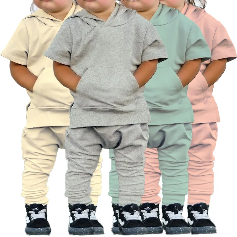 

Summer Baby Boys Sports Sets Kids Cotton Clothes Boy Short Sleeve Hoddies+Pants 2 Pcs Suit Tracksuit Sets Girls Boutique Outfit