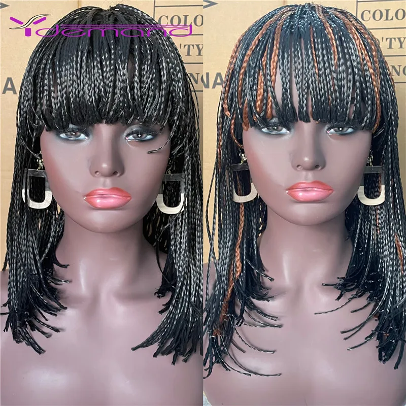 

Y Demand парик BOBO Box с челкой, 14 дюймов, средней длины, плетеный африканский парик, синтетические плетеные волосы для женщин/мужчин