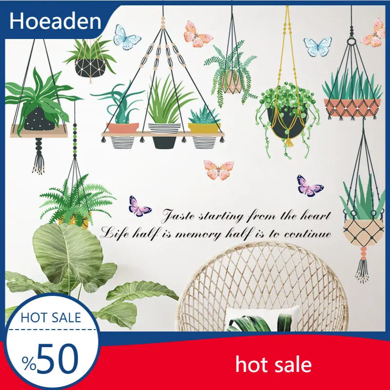 

Fresh Nordic Plant Wall Stickers Potted Hanging Basket Wall Decoration