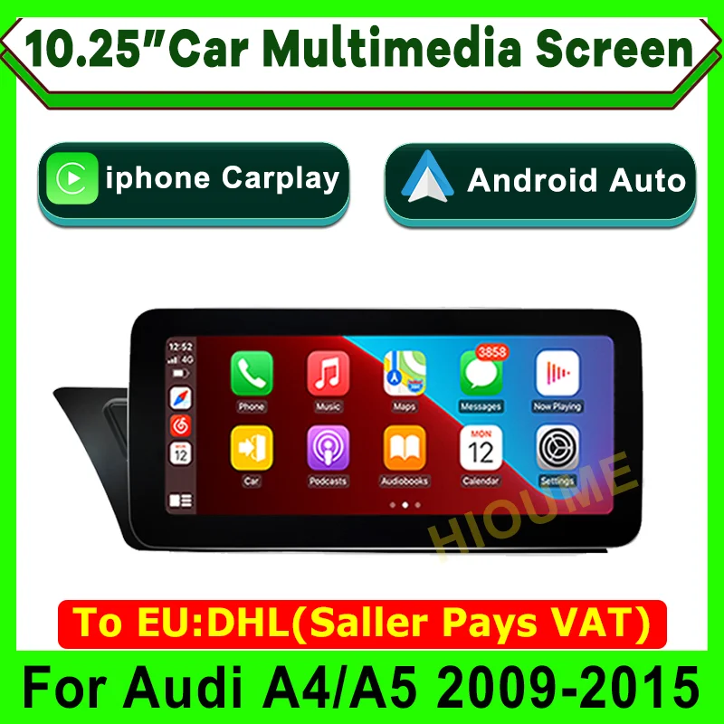 

10.25" Wireless Apple CarPlay Android Auto Car Multimedia for Audi A4 A4L A5 2009-2016 LHD RHD Head Unit Video Touch Screen