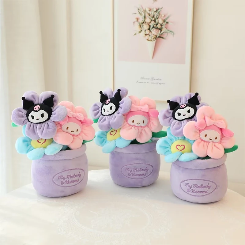 

Cute Cartoon Plush Bouquet Sanrio Anime My Melody Kuromi Desktop Decoration Kawaii Girl Handmade Flowers Doll Toy Christmas Gift