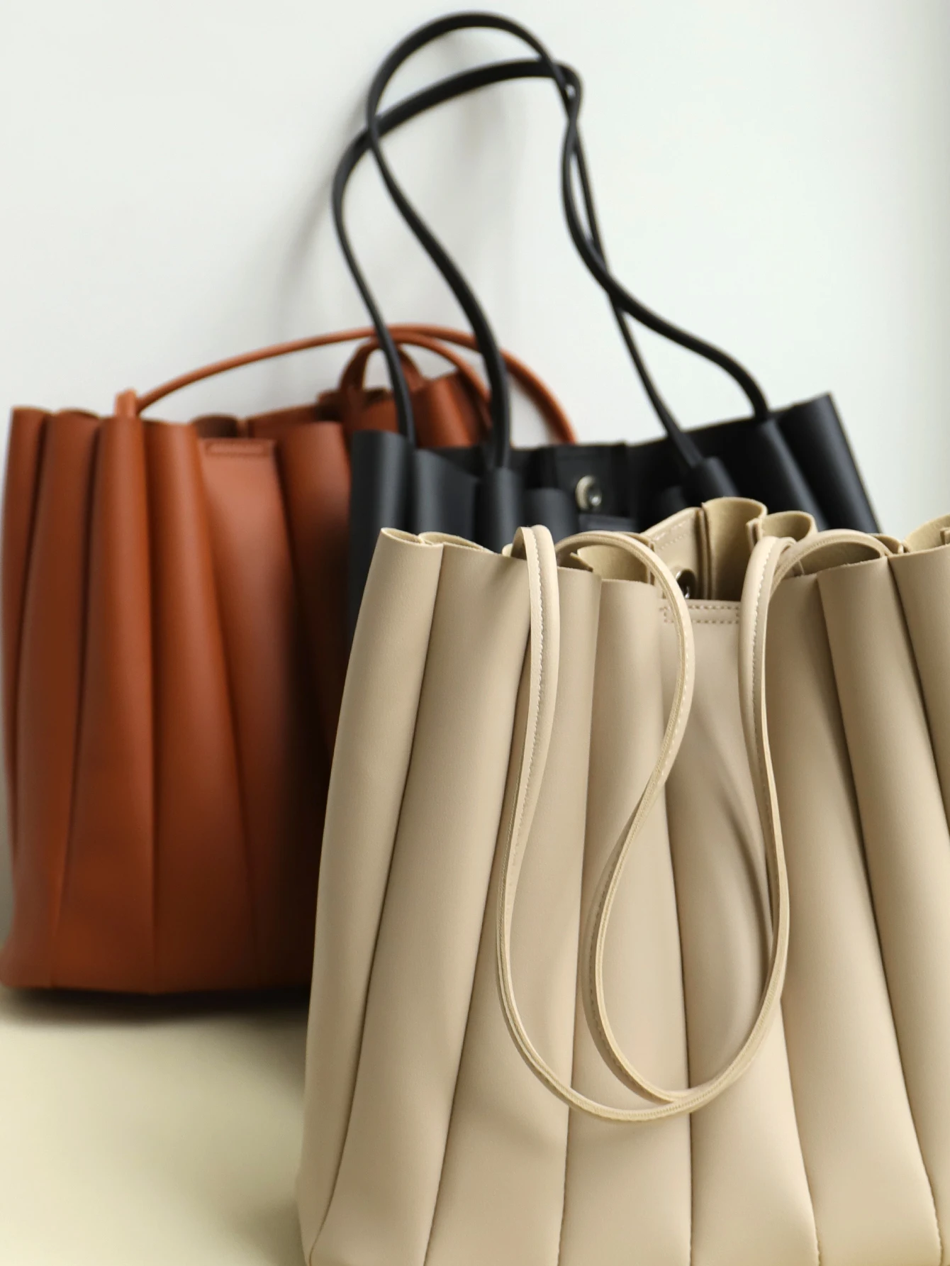 CEZIRA Brand Women PU Vegan Leather Tote with Inner Purse Stripes Patchwork Shoulder Bags Leisure Large Capacity Bucket Handbags