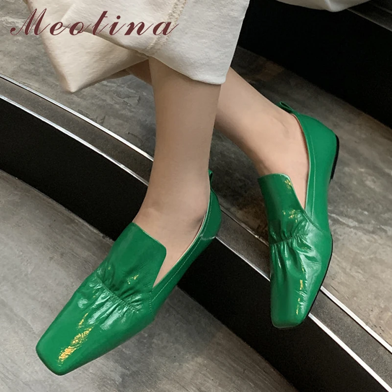 

Женские лоферы Meotina, плиссированные туфли абрикосового и зеленого цвета с квадратным носком, весна-осень, 40