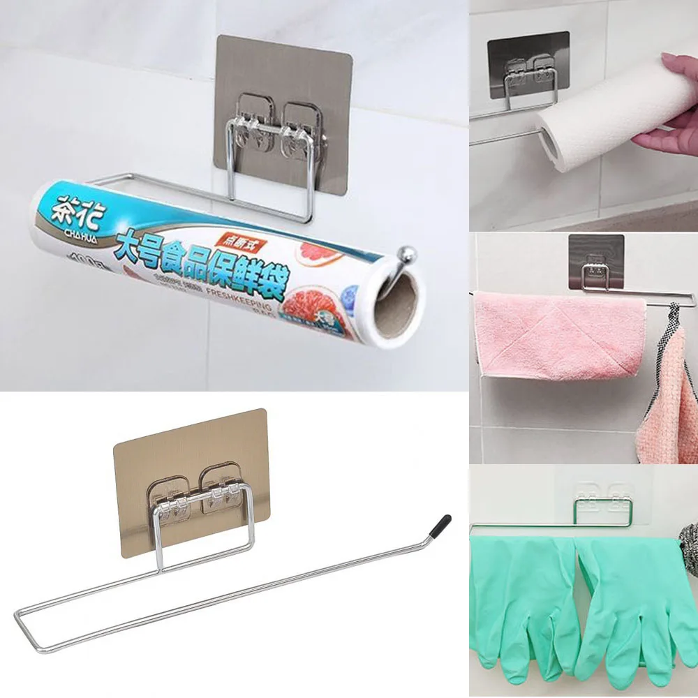 

Paper Towel Holder Stainless Steel Adhesive Toilet Roll Paper Holder No Hole Punch Kitchen Bathroom Lengthen Storage Rack