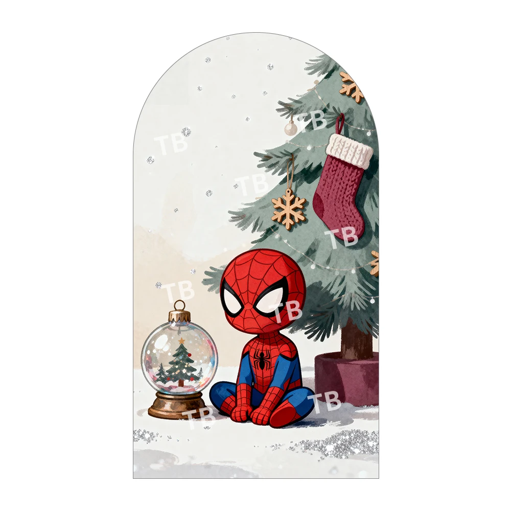 Фото Фон с аркой Человека-паука Marvel, милый чехол Q-версии, рождественская елка, чулок, дизайн, день рождения, фотобудка, реквизит для декора №2