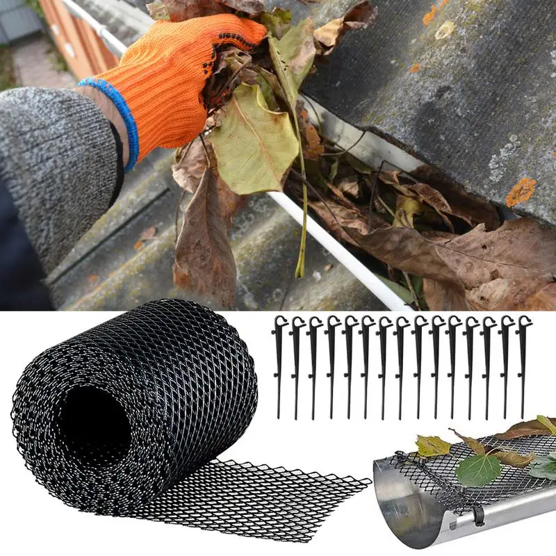 With Stakes Stops Leaves Anti Clogging Mesh Cover Balcony Easy Install Gutter Guard Flexible Drain Reduce Overflow Cleaning Tool