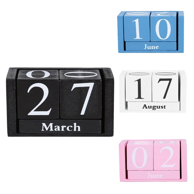 

NEW-Vintage Wood Perpetual Calendar Shabby Chic Blocks Desktop Calendar Rustic Wooden Squares Calendar Home Office