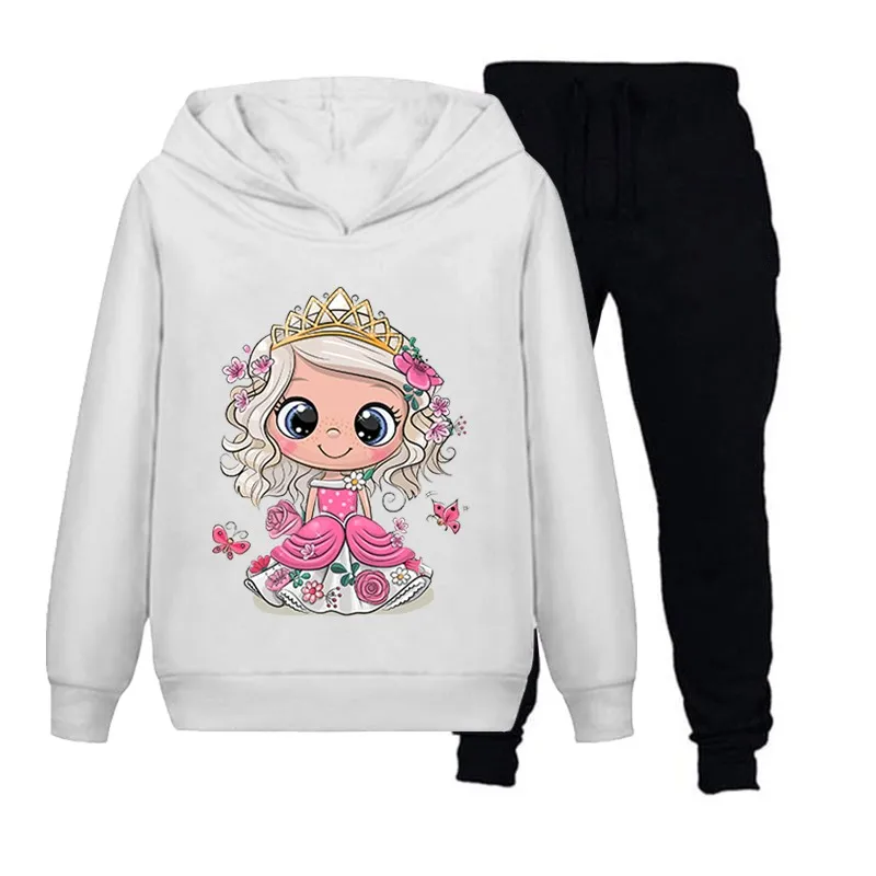 

Комплект одежды для мальчиков и девочек-подростков из 2 предметов, толстовка с капюшоном и штаны с рисунком принцессы и цветов на желтом фоне