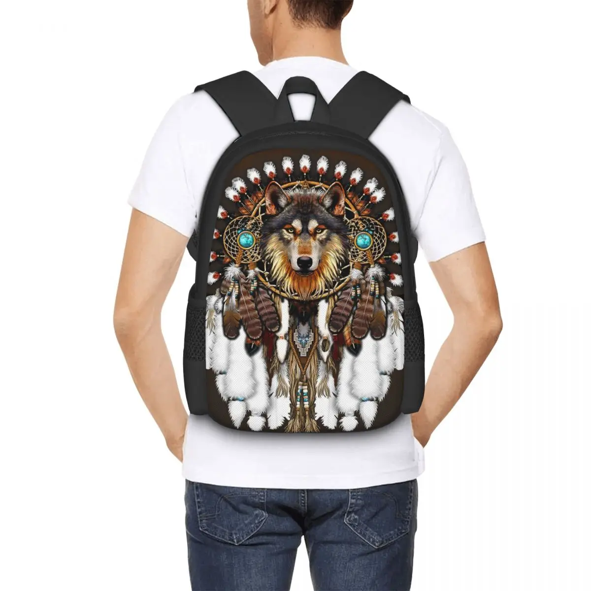 

Native American Wolf Dreamcatcher Backpack for Girls Boys Travel RucksackBackpacks for Teenage school bag
