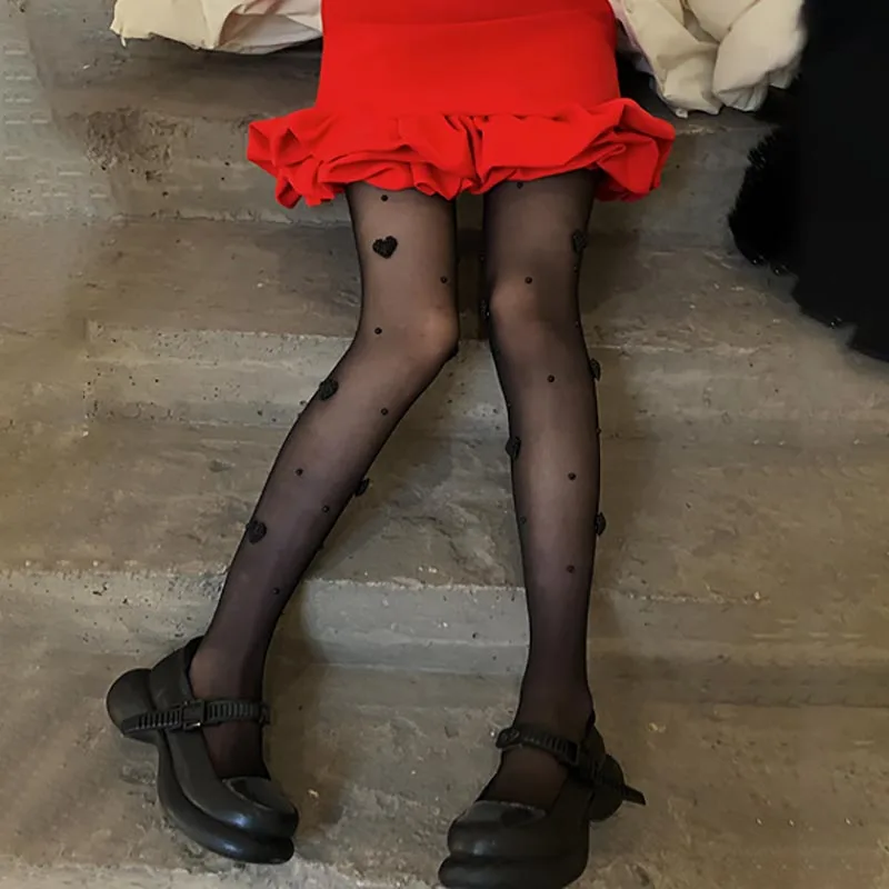 Lolita Tights Women Pantyhose Sexy Stockings Black Tight high Socks College Style Stocking Heart Patterned Tights For Girls Cute