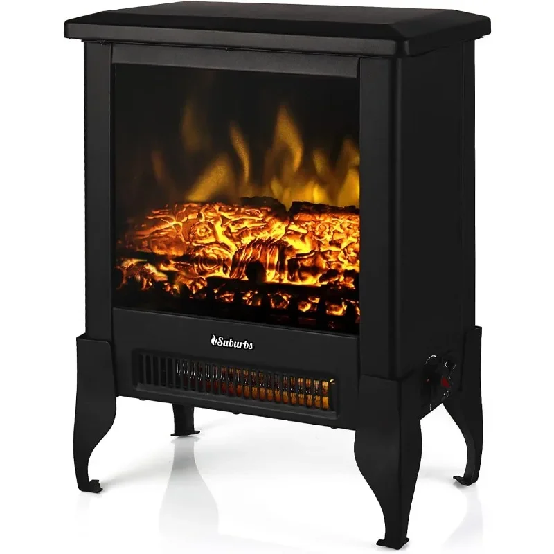 

Suburbs TS17 Compact Electric Fireplace Stove, 18” Freestanding Stove Heater with Realistic Flame -Overheating Safety Protection