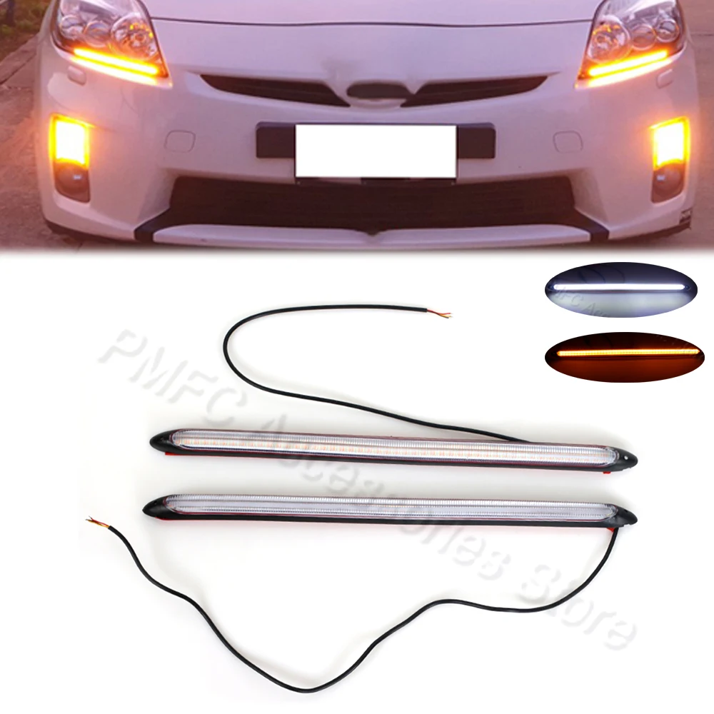 

2 Pcs LED Car DRL Daytime Running Light Universal Auto Headlight Sequential Turn Signal Yellow Flowing Extra Light Waterproof