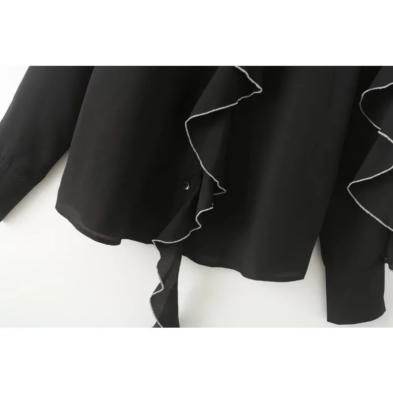 Блузка женская черная с длинным рукавом на осень