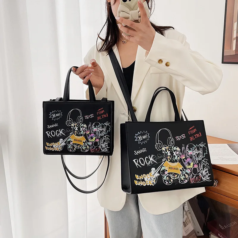 

Diinovivo New 2022 Hip-Hop Rock Ladies Handbags Cartoon Graffiti Women Crossbody Bag Letter PU Leather Shoulder Bags WHDV2087