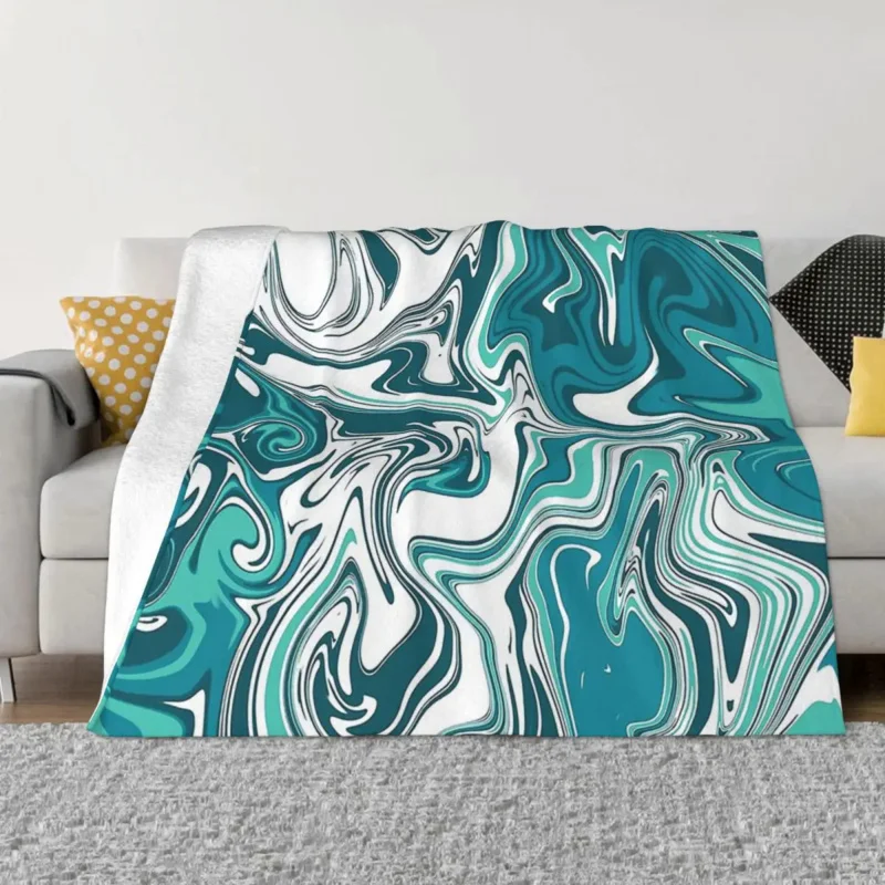 

Мраморное одеяло, Фланелевое крутое дизайнерское одеяло, вдохновленное синим океаном, уютное мягкое флисовое покрывало