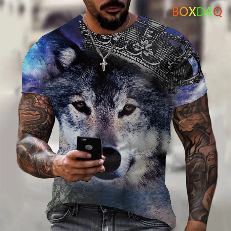 

Футболка мужская с круглым вырезом, Повседневная рубашка с 3D-принтом волка, с коротким рукавом, свободного покроя, в стиле оверсайз, 2x S-6XL, ул...