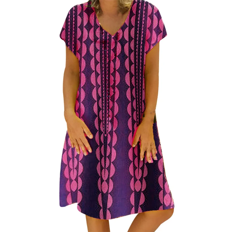 

Elegant Vintage Floral Printing Dress Women Lady Summer New V-Neck Short Sleeve Sweet Beauty Casual Work Wear Vestidos