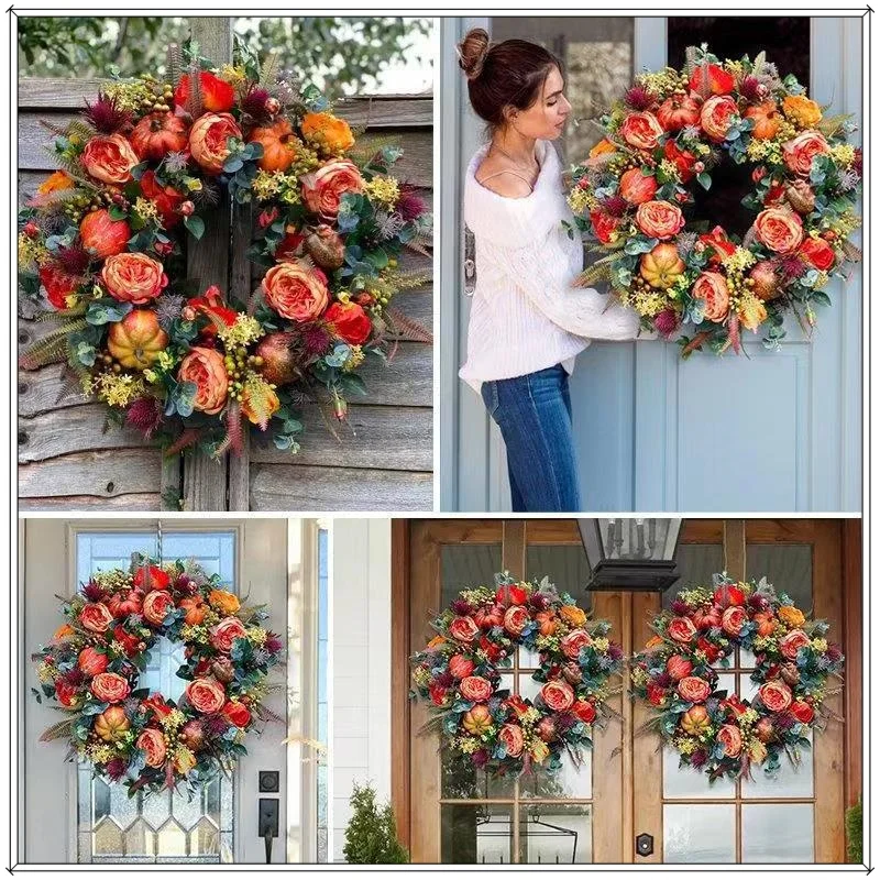 2024 венок с пионом на День Благодарения украшение Хэллоуин осенний урожаем