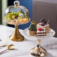 Light Luxury Crystal Glass Fruit Plate with Glass Dome Creative Living Room Decoration Cake Stand Afternoon Tea Trays Decorative