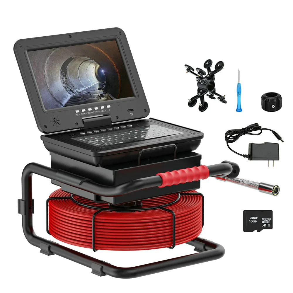 

10" IPS Pipe Sewer Drain Inspection Camera Endoscope 50meter Meter Counter Keyboard DVR AHD 1080P Screen Video+Audio Recording