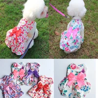 summer floral dog dress capes thin bow princess dress fresh sweet puppy clothes cotton wedding dresses dog skirt chihuahua