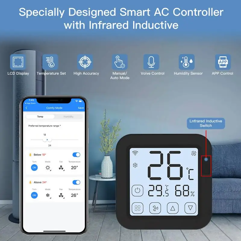 

T And H Remote Controller Wireless Lcd Screen Touch Button Wifi Ir Thermostat Timing Tuya Temperature And Humidity Sensor