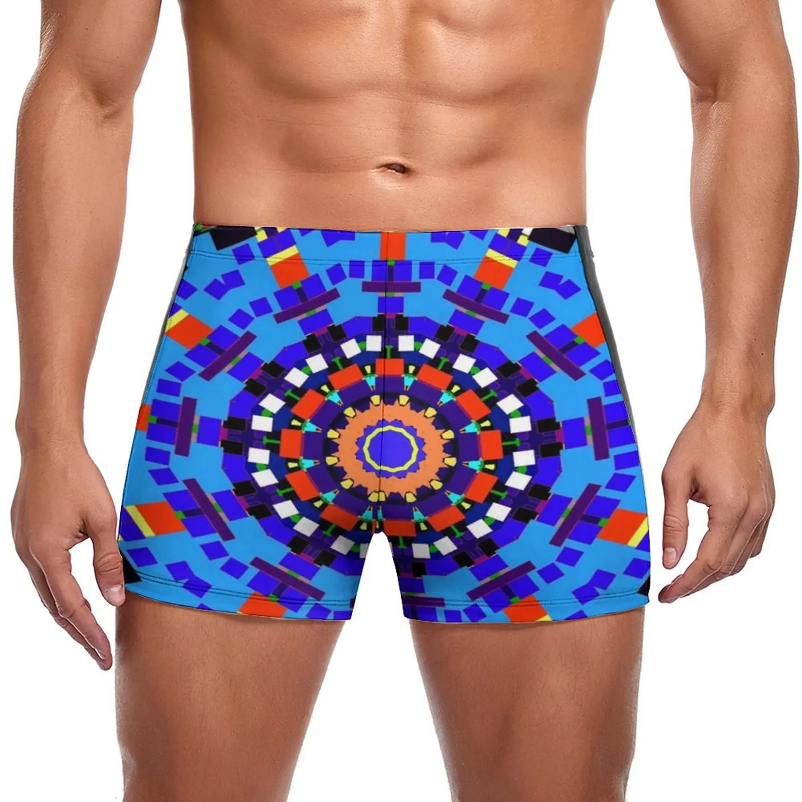 

Плавки с яркой мандалой синие красные плавки абстрактные геометрические мандалы искусство быстросохнущие модные боксеры для плавания пуш-ап пляжные мужские купальники