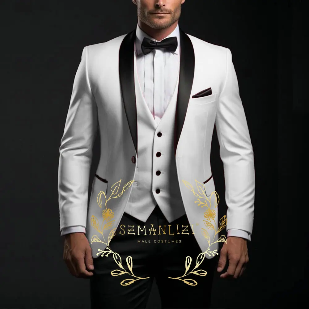 Formal Men Suits Wedding Blazer Sets Shawl Lapel One Button Slim Fit 3 Piece Jacket Pants Vest Best Man Prom Outfits