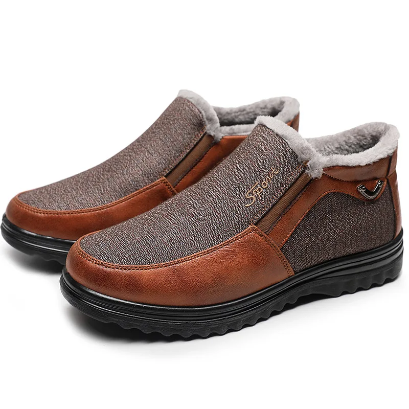 Новые Зимние удобные мужские ботинки Большие размеры 38-45 модные теплые кожаные с