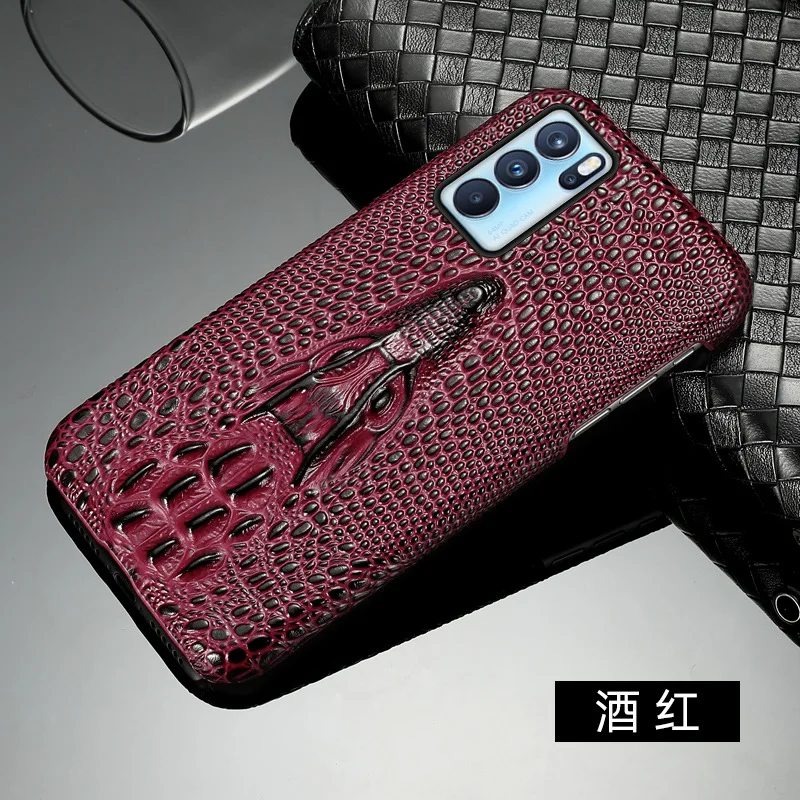 New Genuine Leather Luxury 3d Crocodile Head Phone Case For Oppo Reno 6 5 4 Pro Plus + Cover Bag Skin Pattern Protective Hard