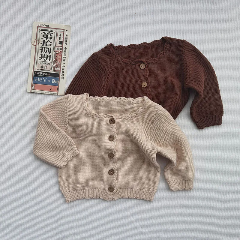 

2023 Spring Baby Clothing Brief Solid Color Sweaters Infant Knitwear Toddler Kniited Cardigan