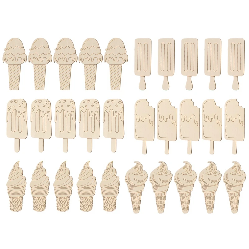 

1Set Summer DIY Wood Cutouts Wood Ice Cream Ornament Wood For Crafts Ice Cream Wooden Decor