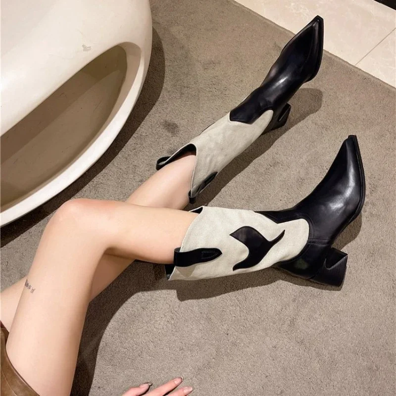 Женские ковбойские сапоги в стиле вестерн новинка 2024 осенне-зимняя мода