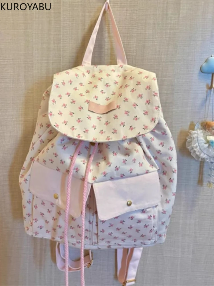 Студенческие рюкзаки женские белые школьные ранцы с цветочным рисунком для