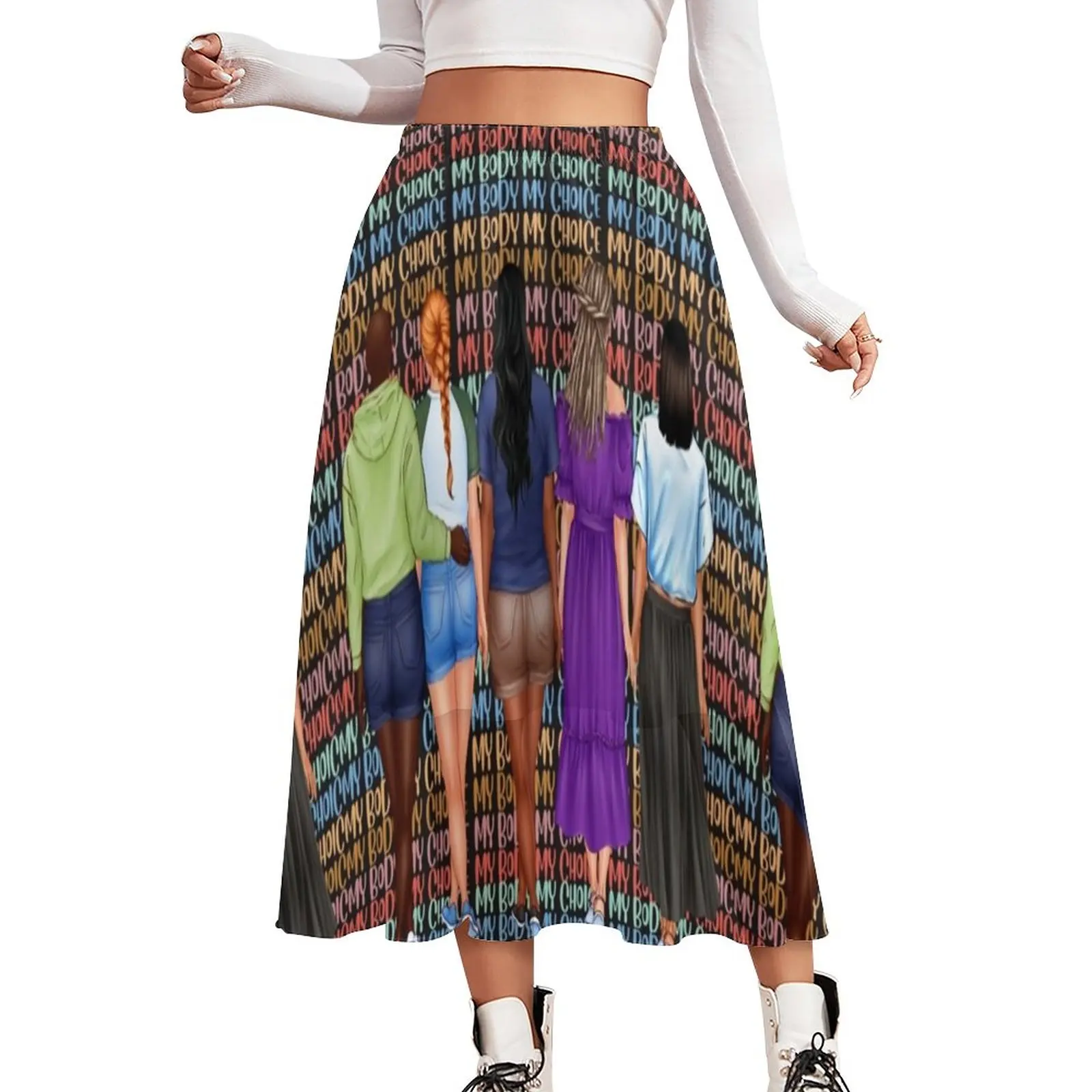 

Женская юбка My Body My Choice, пляжные юбки в стиле бохо, Весенняя уличная одежда, шифоновая трапециевидная юбка с высокой талией и принтом, больши...