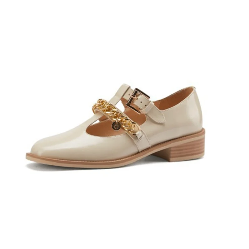 Metal Chain Loafers Pumps Mary Jane Shoes For Women Zapatos Mujer Primavera Veran Escarpins Heel Chaussure Femme Zapato De Tacón