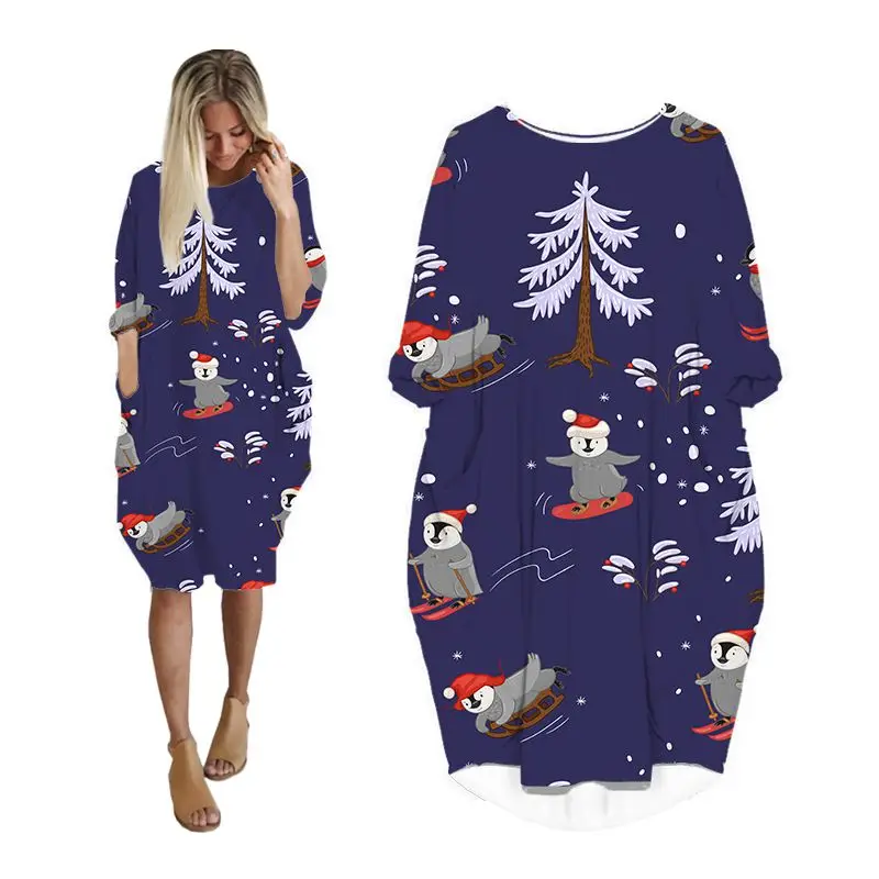 

Миди-платье женское с длинным рукавом, модная Рождественская уличная одежда с аниме животными, Одежда большого размера, платье оверсайз