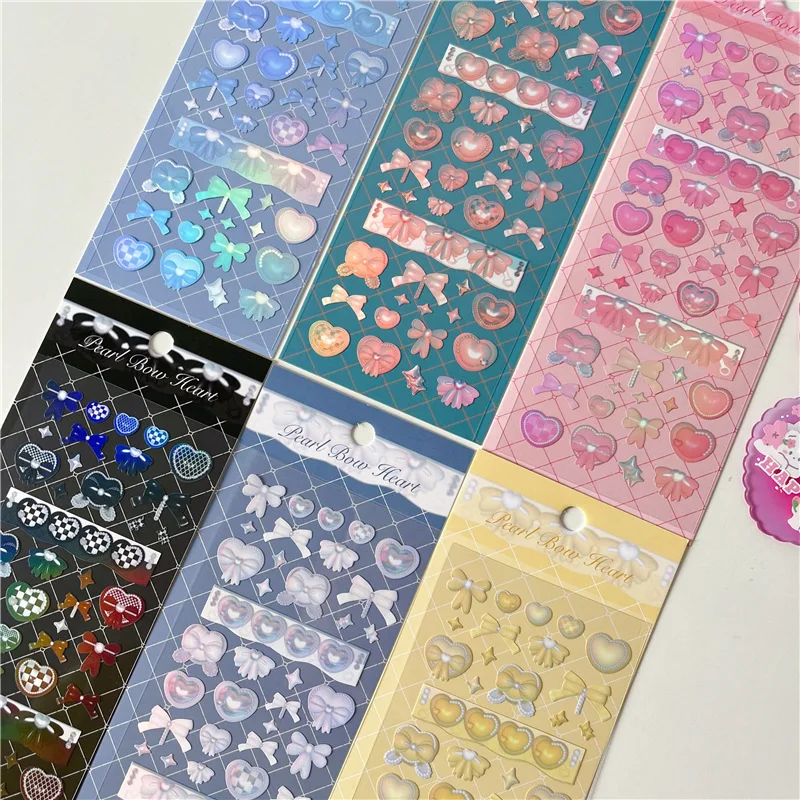 

ShuuO 1set /6Pcs Korean Laser Card Stickers Scrapbooking Material Stickers Kpop Stationery Stickers DIY Card Cover Holder Decor